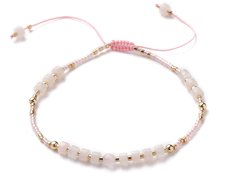 Achat Bracelet fin - perles d' aventurine  et quartz rose - taille ajustable