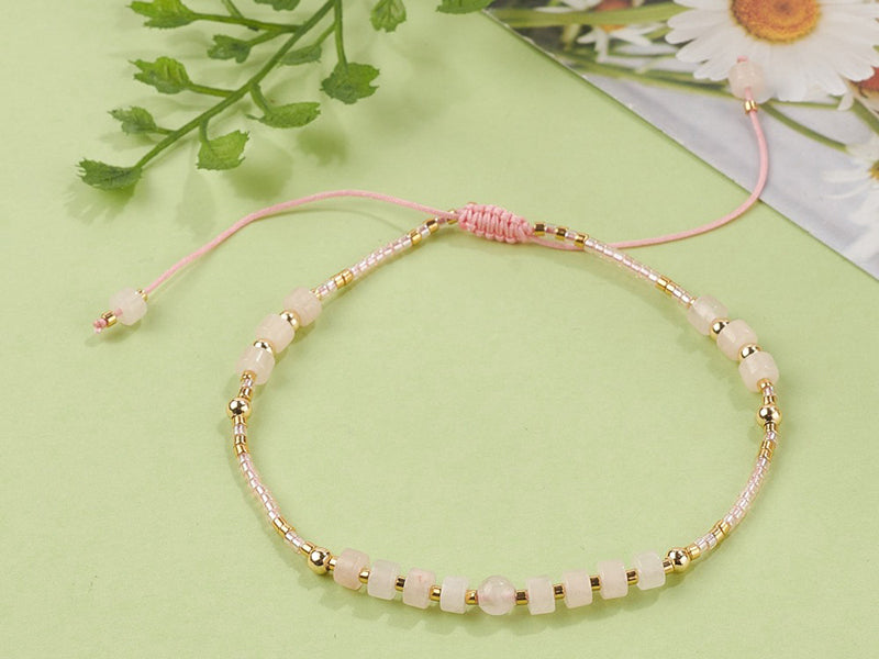 achat Bracelet fin - perles d' aventurine  et quartz rose - taille ajustable