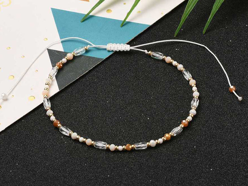 achat Bracelet fin en perles de verre - rose - taille ajustable