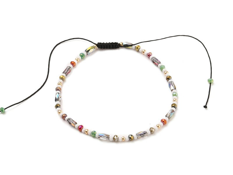 Achat Bracelet fin en perles de verre - multicolore - taille ajustable