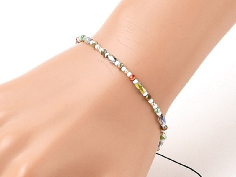 Achat Bracelet fin en perles de verre - multicolore - taille ajustable