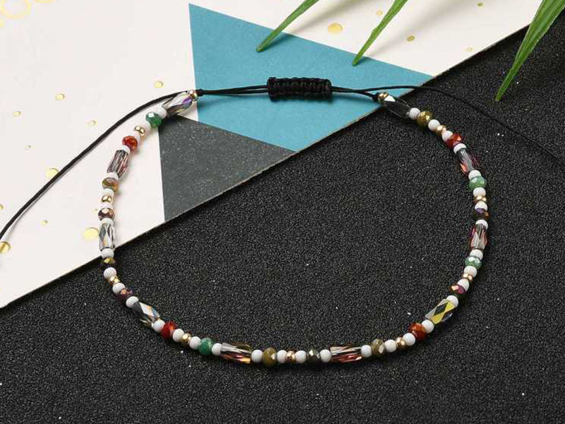 achat Bracelet fin en perles de verre - multicolore - taille ajustable