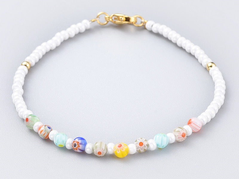 Achat Bracelet blanc à perles millefiori en verre