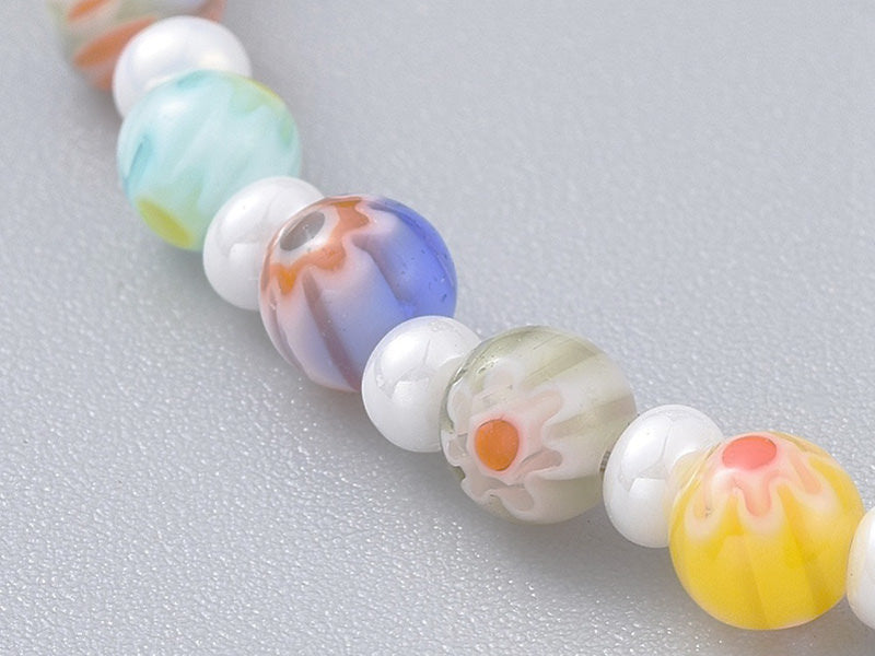 achat Bracelet blanc à perles millefiori en verre