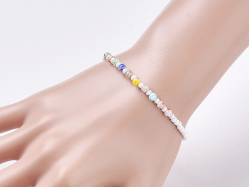 achat Bracelet blanc à perles millefiori en verre