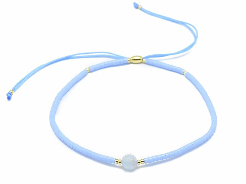 Achat Bracelet en perle miyuki et agate bleue naturelle - ajustable