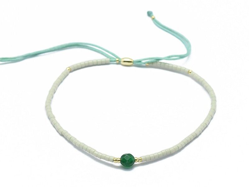 Achat Bracelet en perle miyuki et agate verte naturelle - ajustable