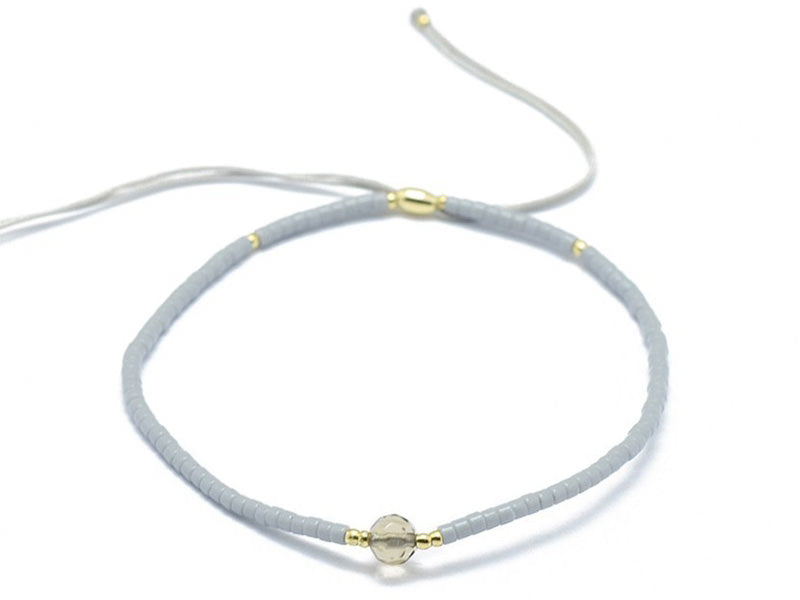 Achat Bracelet en perles miyuki et quartz naturel - gris - ajustable