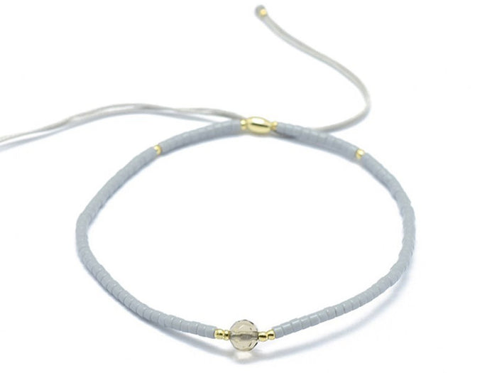 Achat Bracelet en perles miyuki et quartz naturel - gris - ajustable