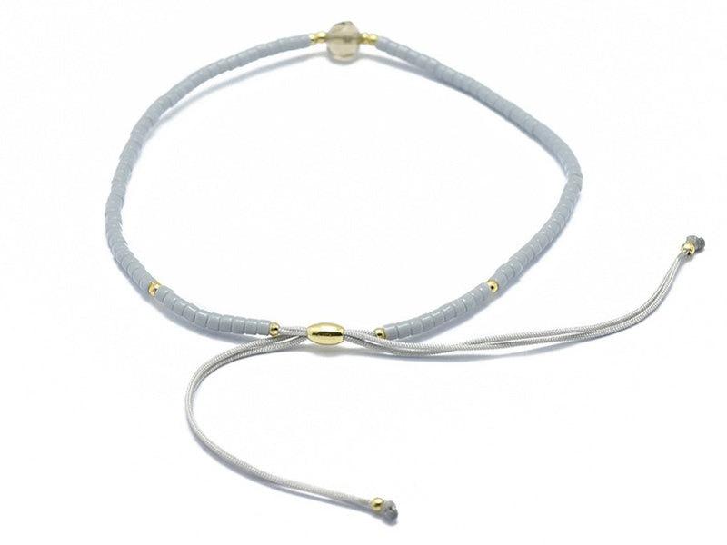 achat Bracelet en perles miyuki et quartz naturel - gris - ajustable