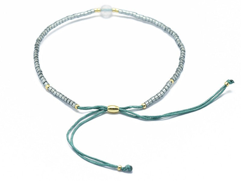 Achat Bracelet en perles miyuki et quartz naturel - gris - ajustable