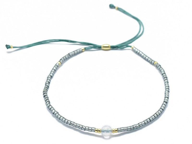 Achat Bracelet en perles miyuki et quartz naturel - gris - ajustable