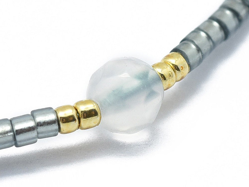 achat Bracelet en perles miyuki et quartz naturel - gris - ajustable