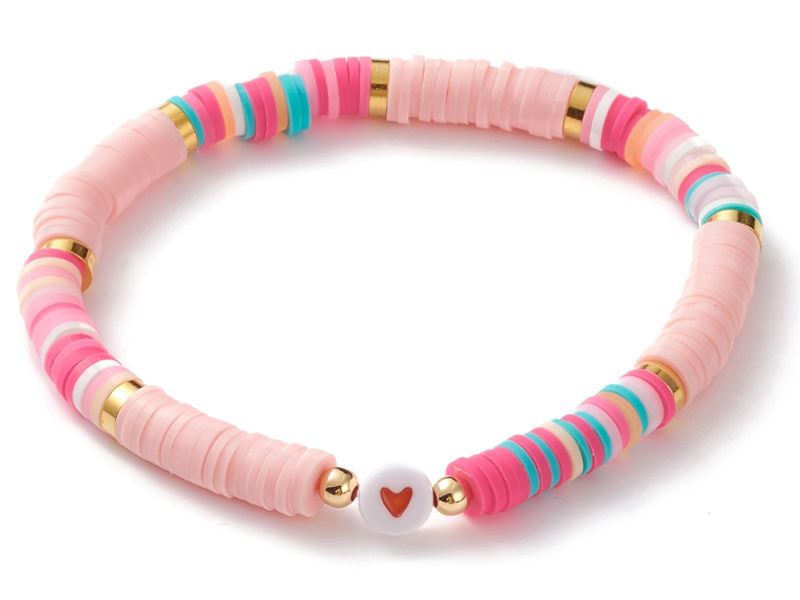 Achat Bracelet en perles heishi avec petit cœur - tons de rose