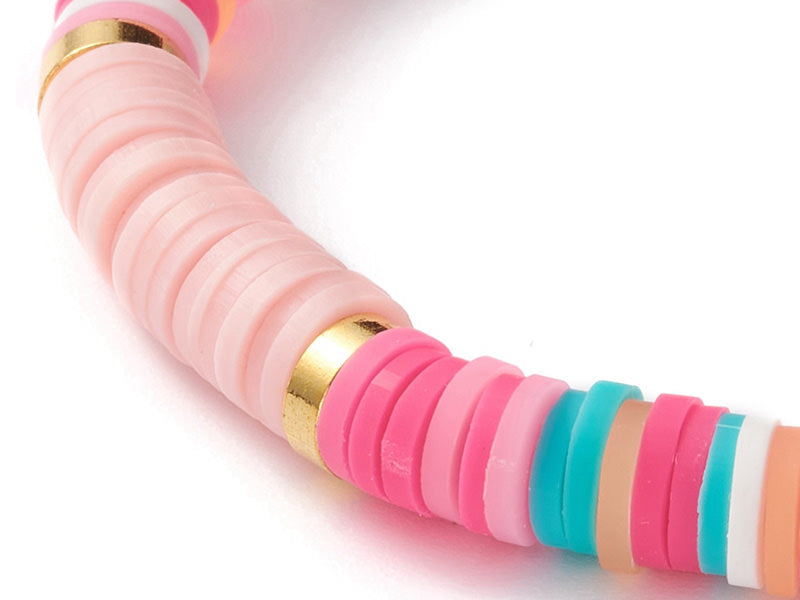 achat Bracelet en perles heishi avec petit cœur - tons de rose