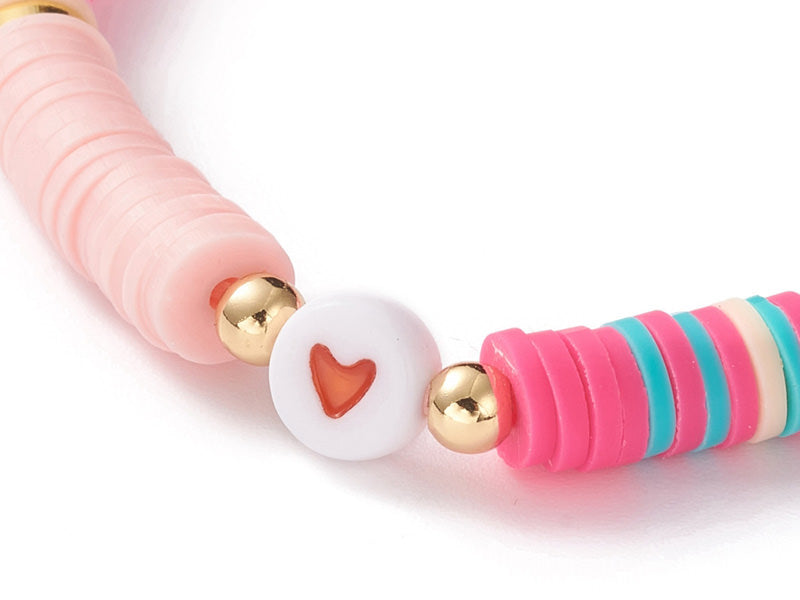 achat Bracelet en perles heishi avec petit cœur - tons de rose