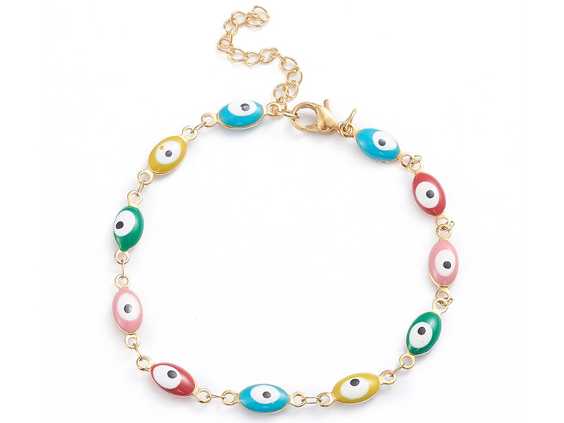 Achat Bracelet chainette avec yeux porte bonheur émaillés - acier 304