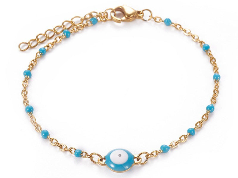 Achat Bracelet avec œil bleu porte bonheur -  émaillé - acier 304