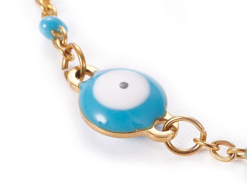 Achat Bracelet avec œil bleu porte bonheur -  émaillé - acier 304