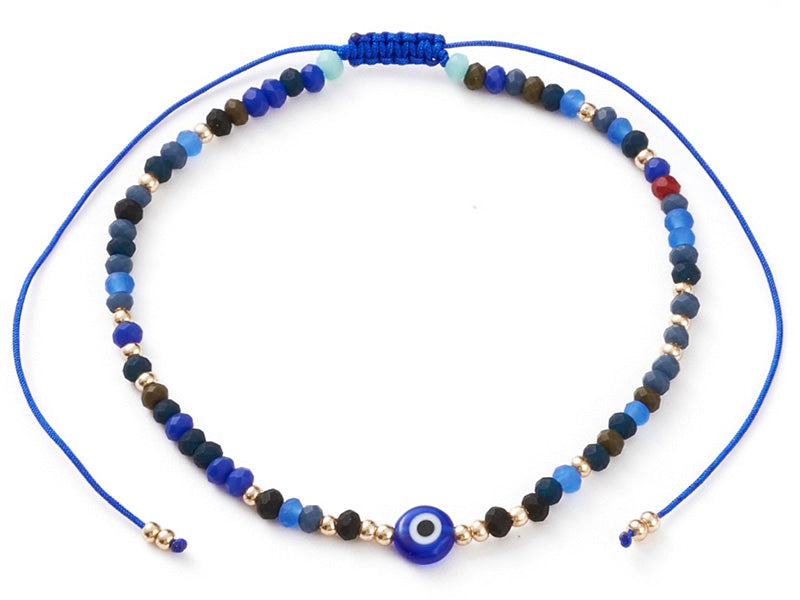 Achat Bracelet perles œil bleu - porte bonheur - taille ajustable