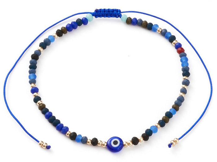 Achat Bracelet perles œil bleu - porte bonheur - taille ajustable