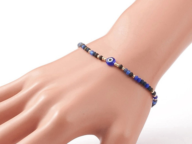 achat Bracelet perles œil bleu - porte bonheur - taille ajustable