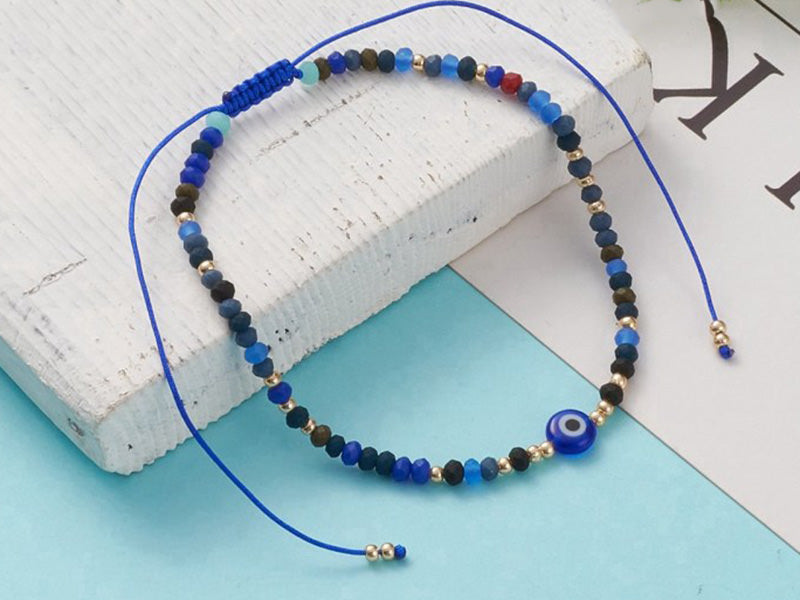 achat Bracelet perles œil bleu - porte bonheur - taille ajustable