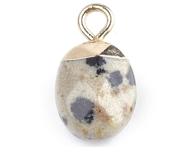 Achat Pendentif en pierre naturelle - Jaspe dalmatien - ovale - 15 x 8 mm