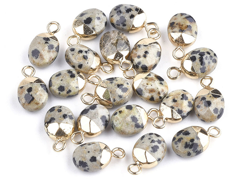 Achat Pendentif en pierre naturelle - Jaspe dalmatien - ovale - 15 x 8 mm