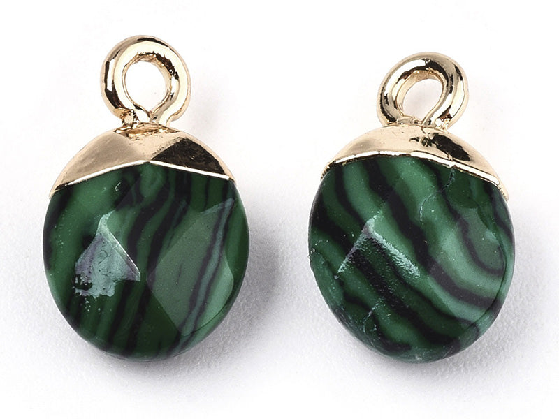 Achat Pendentif en pierre synthétique -  malachite - ovale - 15 x 8 mm