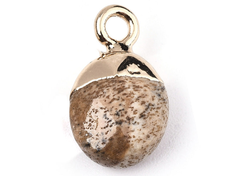 Achat Pendentif en pierre naturelle - jaspe marron - ovale - 15 x 8 mm