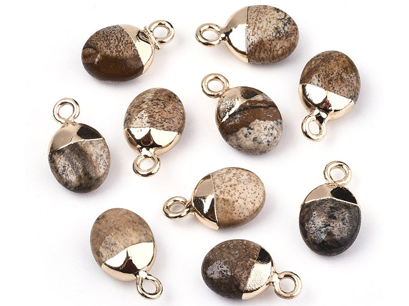 Achat Pendentif en pierre naturelle - jaspe marron - ovale - 15 x 8 mm