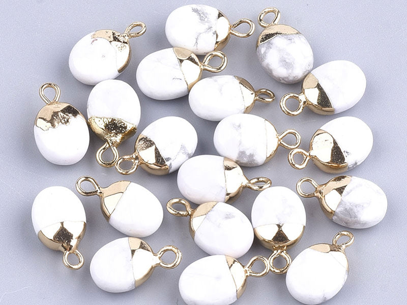 Achat Pendentif en pierre naturelle - Howlite ovale - 15 x 8 mm