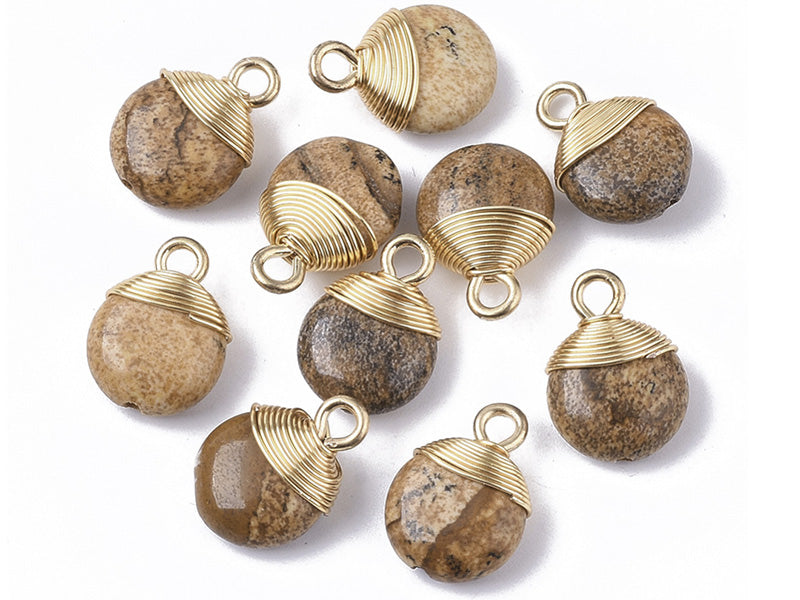 Achat Pendentif en pierre naturelle - jaspe  - rond - 15 x 11 mm