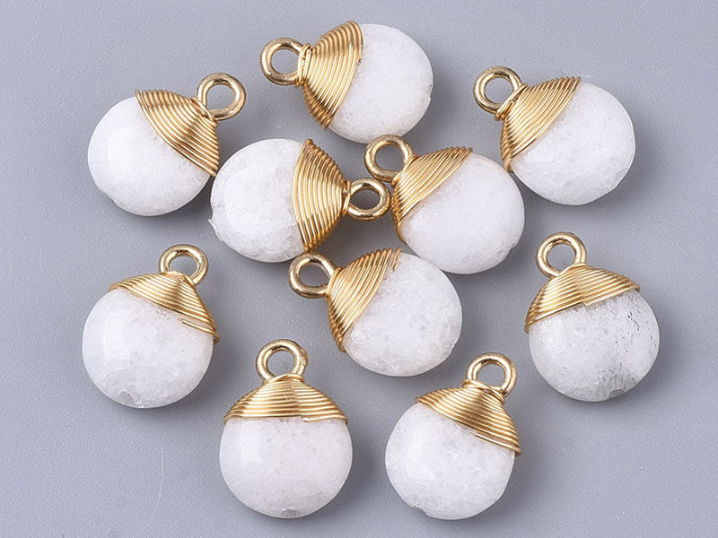 Achat Pendentif en pierre naturelle - Jade blanc  - rond - 15 x 11 mm