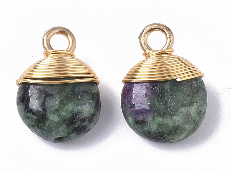 Achat Pendentif en pierre naturelle - rubis sur Zoïsite / Anyolite  - rond - 15 x 11 mm