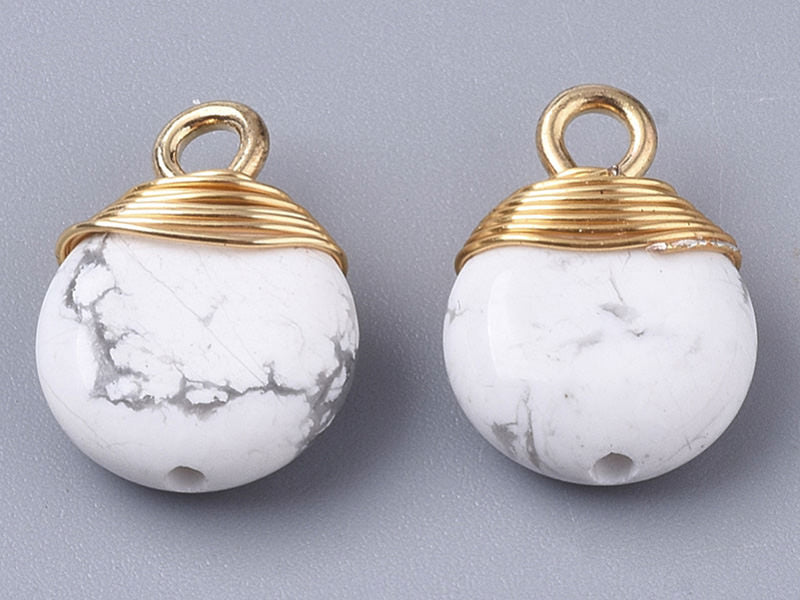 Achat Pendentif en pierre naturelle - Howlite - rond - 15 x 11 mm