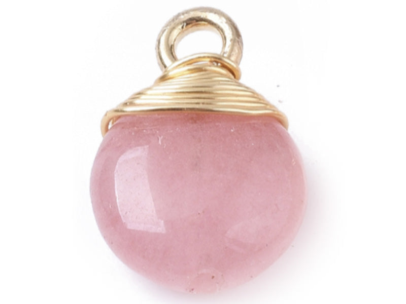 Achat Pendentif en pierre naturelle - Jade Rose - rond - 15 x 11 mm