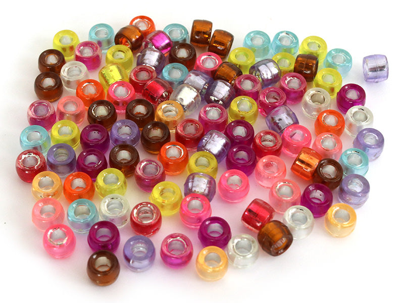 achat 100 perles basiques en plastique - effet métallisé intérieur - 6 mm