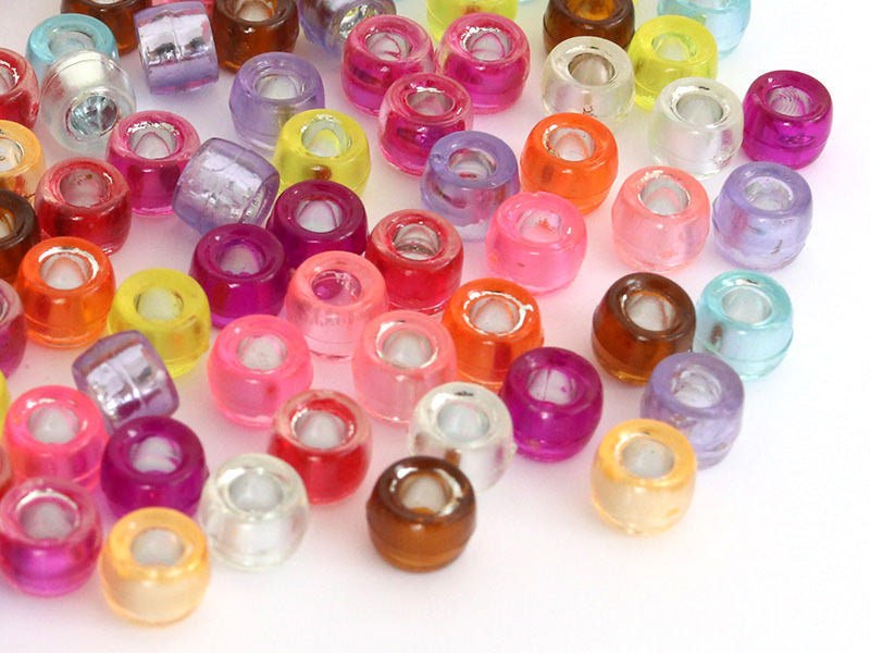 achat 100 perles basiques en plastique - effet métallisé intérieur - 6 mm
