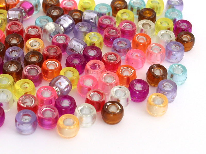 achat 100 perles basiques en plastique - effet métallisé intérieur - 6 mm