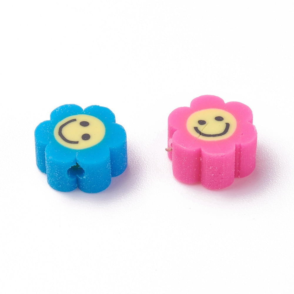 Achat 20 perles fleurs en pâte polymère - paquerette souriante - multicolore