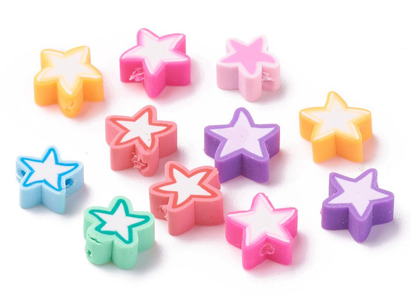 Achat 20 perles en pâte polymère - étoiles - multicolore