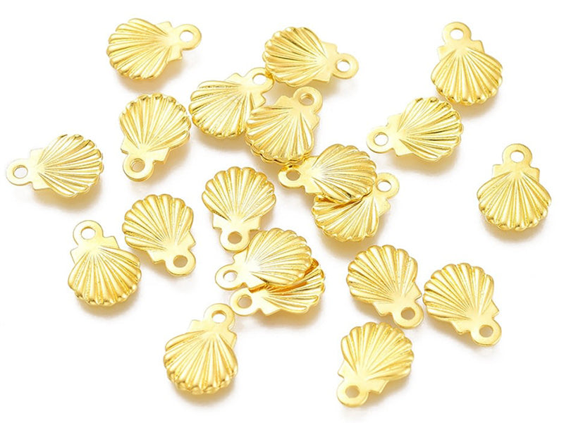 Achat 10 mini breloques / pendentifs mini coquillages - 7,5 mm - acier inoxydable doré