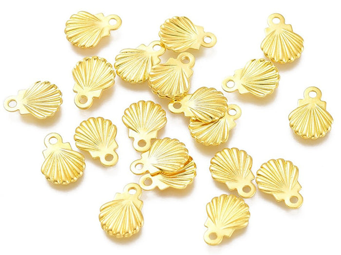 Achat 10 mini breloques / pendentifs mini coquillages - 7,5 mm - acier inoxydable doré