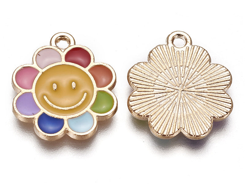 achat pendentif émaillé - paquerette souriante - multicolore
