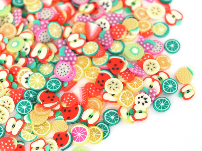Achat Tranches de canes en pâte polymère - fruits variés - 10 grammes