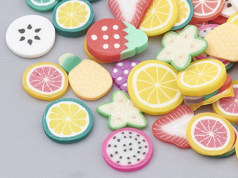achat Tranches de canes en pâte polymère - fruits variés - 10 grammes