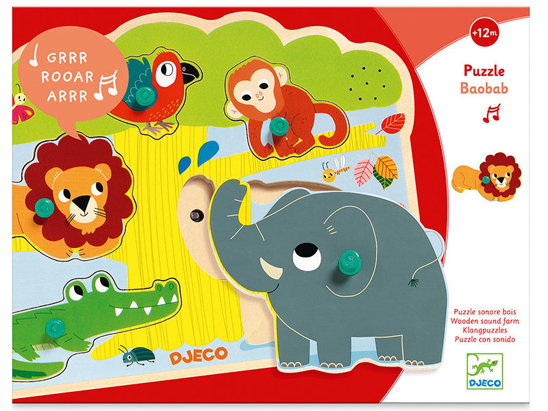 achat Puzzle sonore en bois - Baobab - les animaux de la savane