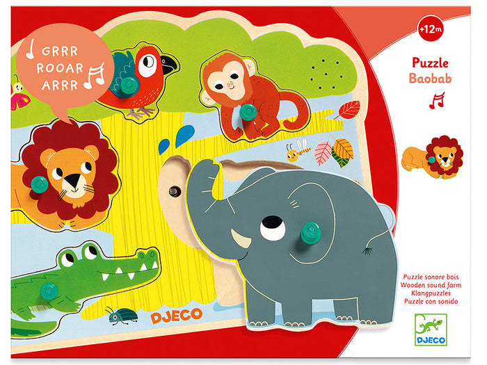 Achat Puzzle sonore en bois - Baobab - les animaux de la savane